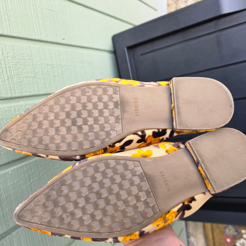Birdies The Swan Floral Velvet Pointed Toe Mules Tan Yellow Womens 9 - Picture 6 of 7